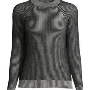 Lands' End Women’s Cotton Drifter Shaker Crew Neck Sweater Black Gray M